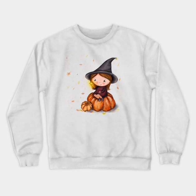 Pumpkin witch Crewneck Sweatshirt by Iriska_Bantikova